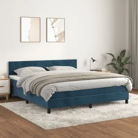 Box spring bed with dark blue velvet mattress 160x200 cm by vidaXL, Beds and slatted bases - Ref: Foro24-3141195, Price: 484,...