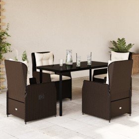 Set comedor de jardín 5 piezas y cojines ratán sintético marrón