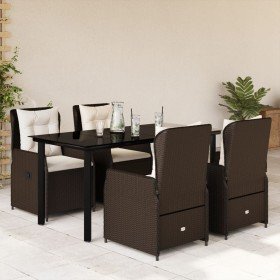 Set comedor de jardín 5 piezas y cojines ratán sintético marrón