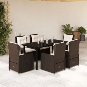 Set comedor de jardín 7 pzas con cojines ratán sintético marrón