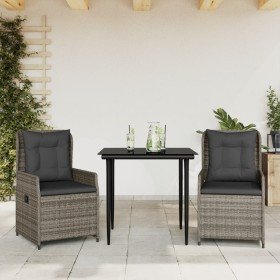 Set comedor de jardín 3 piezas con cojines ratán sintético gris Set comedor de jardín 3 piezas con cojines ratán sintético gris