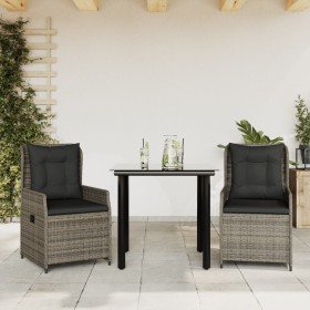 Set comedor de jardín 3 piezas con cojines ratán sintético gris
