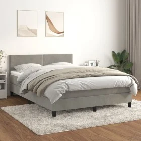 Box spring bed with light gray velvet mattress 140x190 cm by vidaXL, Beds and slatted bases - Ref: Foro24-3141179, Price: 433...