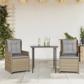 Set comedor de jardín 3 pzas con cojines ratán sintético beige Set comedor de jardín 3 pzas con cojines ratán sintético beige