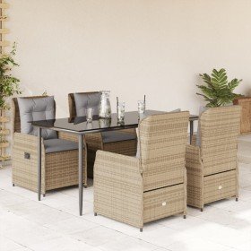 Set comedor de jardín 5 pzas con cojines ratán sintético beige