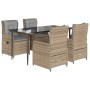 Set comedor de jardín 5 pzas con cojines ratán sintético beige