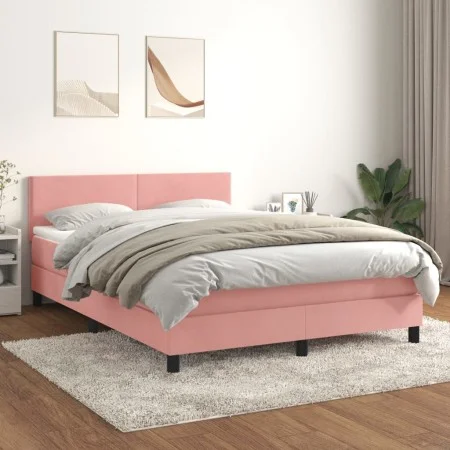 Box spring bed with pink velvet mattress 140x190 cm by vidaXL, Beds and slatted bases - Ref: Foro24-3141184, Price: 449,13 €,...