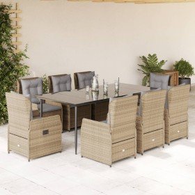 Set comedor de jardín 9 pzas con cojines ratán sintético beige Set comedor de jardín 9 pzas con cojines ratán sintético beige