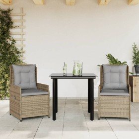 Set comedor de jardín 3 pzas con cojines ratán sintético beige
