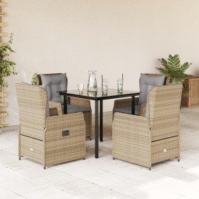 Set comedor de jardín 5 pzas con cojines ratán sintético beige