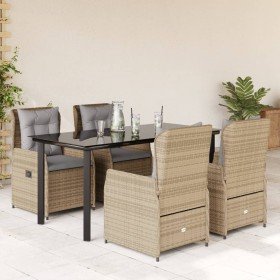 Set comedor de jardín 5 pzas con cojines ratán sintético beige