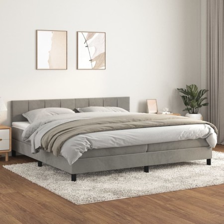 Cama box spring con colchón terciopelo gris claro 200x200 cm