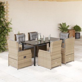 Set comedor de jardín 7 pzas con cojines ratán sintético beige Set comedor de jardín 7 pzas con cojines ratán sintético beige