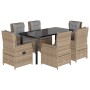 Set comedor de jardín 7 pzas con cojines ratán sintético beige