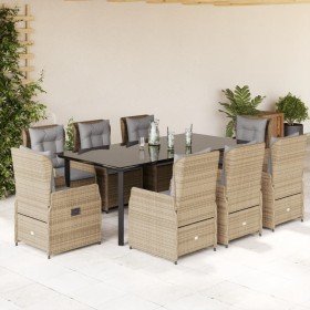 Set comedor de jardín 9 pzas con cojines ratán sintético beige