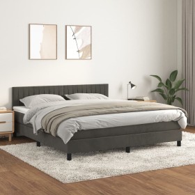 Cama box spring con colchón terciopelo gris oscuro 180x200 cm