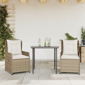Set comedor de jardín 3 pzas con cojines ratán sintético beige Set comedor de jardín 3 pzas con cojines ratán sintético beige