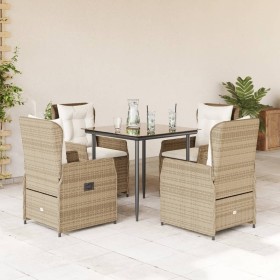 Set comedor de jardín 5 pzas con cojines ratán sintético beige