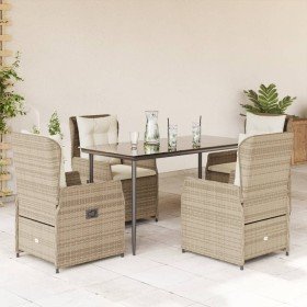 Set comedor de jardín 5 pzas con cojines ratán sintético beige Set comedor de jardín 5 pzas con cojines ratán sintético beige