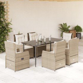 Set comedor de jardín 7 pzas con cojines ratán sintético beige