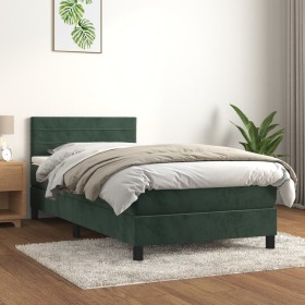 Cama box spring con colchón terciopelo verde oscuro 100x200 cm