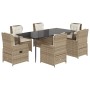 Set comedor de jardín 7 pzas con cojines ratán sintético beige