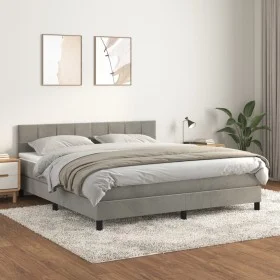 Box spring bed with light gray velvet mattress 180x200 cm by vidaXL, Beds and slatted bases - Ref: Foro24-3141317, Price: 503...