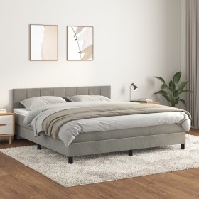 Cama box spring con colchón terciopelo gris claro 180x200 cm