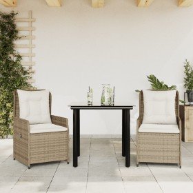 Set comedor de jardín 3 pzas con cojines ratán sintético beige Set comedor de jardín 3 pzas con cojines ratán sintético beige
