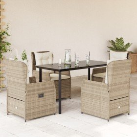 Set comedor de jardín 5 pzas con cojines ratán sintético beige Set comedor de jardín 5 pzas con cojines ratán sintético beige