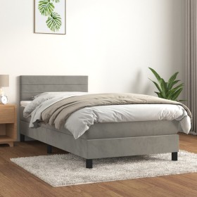 Cama box spring con colchón terciopelo gris claro 90x190 cm