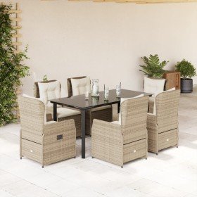 Set comedor de jardín 7 pzas con cojines ratán sintético beige