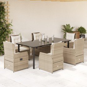 Set comedor de jardín 7 pzas con cojines ratán sintético beige en Conjuntos de jardín | Comprar online en Foro24