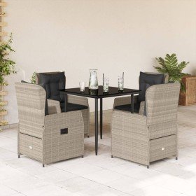 Set comedor de jardín 5 pzas cojines ratán sintético gris claro