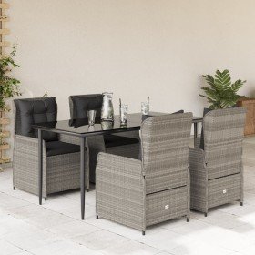 Set comedor de jardín 5 pzas cojines ratán sintético gris claro