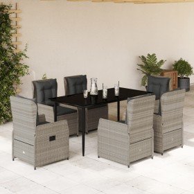 Set comedor jardín 7 pzas y cojines ratán sintético gris claro