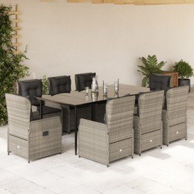 Set comedor de jardín 9 pzas cojines ratán sintético gris claro