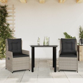 Set comedor de jardín 3 pzas cojines ratán sintético gris claro Set comedor de jardín 3 pzas cojines ratán sintético gris claro