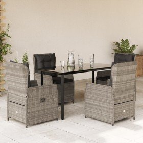 Set comedor de jardín 5 pzas cojines ratán sintético gris claro