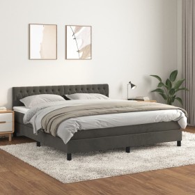 Cama box spring con colchón terciopelo gris oscuro 180x200 cm