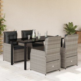 Set comedor de jardín 5 pzas cojines ratán sintético gris claro