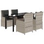 Set comedor de jardín 5 pzas cojines ratán sintético gris claro
