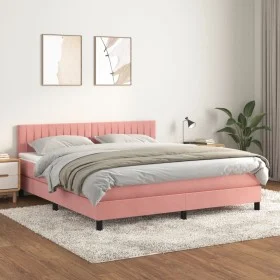 Box spring bed with pink velvet mattress 160x200 cm by vidaXL, Beds and slatted bases - Ref: Foro24-3141436, Price: 441,40 €,...