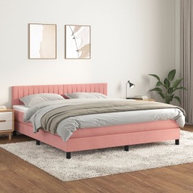 Cama box spring con colchón terciopelo rosa 160x200 cm