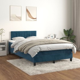 Cama box spring con colchón terciopelo azul oscuro 120x200 cm