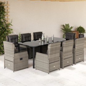 Set comedor de jardín 9 pzas cojines ratán sintético gris claro