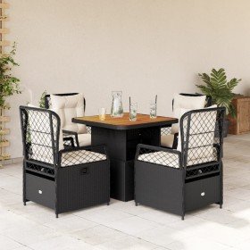 Set de muebles jardín 5 pzas con cojines ratán sintético negro