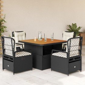Set de muebles jardín 5 pzas con cojines ratán sintético negro