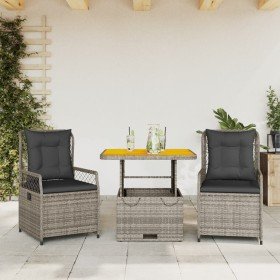 Set comedor de jardín 3 piezas con cojines ratán sintético gris en Conjuntos de jardín | Comprar online en Foro24
