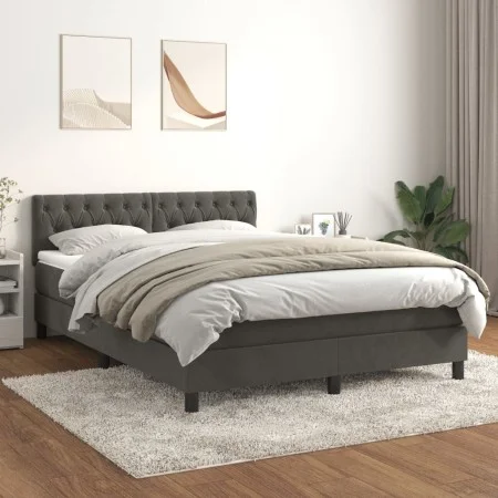 Box spring bed with dark gray velvet mattress 140x190 cm by vidaXL, Beds and slatted bases - Ref: Foro24-3141480, Price: 439,...